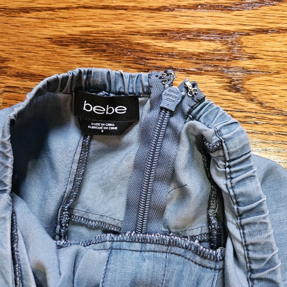 💋BEBE Jumpsuit Halter Top lightweight Denim Blue w Leather strap - Picture 5 of 6